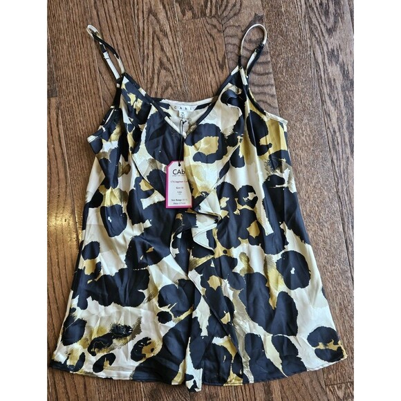 Cabi 174 Ingenue Womens Leopard Animal Print Cami Blouse Career Sz M Ruffle NEW - Picture 1 of 9